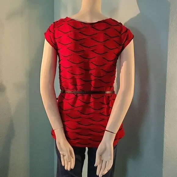 Roz & Ali scalloped waves belted sweater - Picture 2 of 7